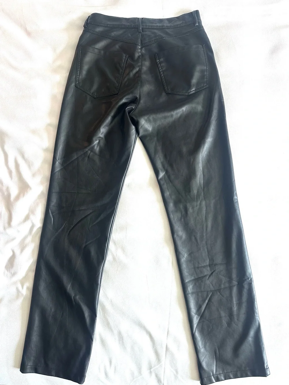 Zara Black Faux Leather Straight Leg Pants Jeans S - Picture 4 of 6